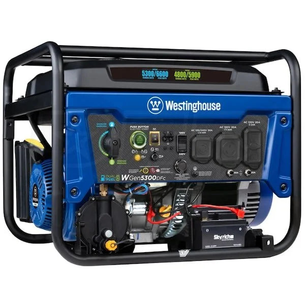 westinghouse wgen5300dfc – 5300 watt electric start dual fuel portables generators w/ wireless remote start, rv outlet & co sensor (49 state) westinghouse wgen5300dfc – 5300 watt electric start dual fuel portables generators w/ wireless remote start, rv outlet & co sensor (49 state)