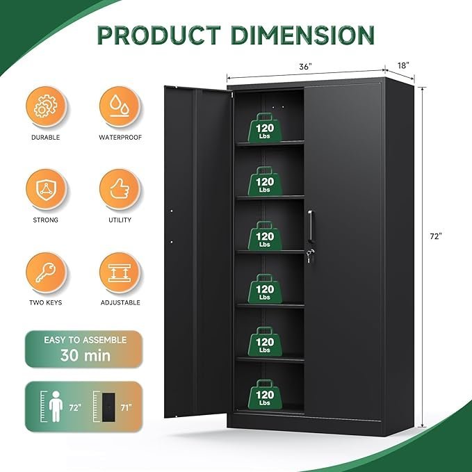 letaya metal garage storage cabinets with lock 72 tall tool organizer steel lockers, 5 adjustable layers shelves for home,office,warehouse,garage,(black 72“) | with lock, 72 tall, tool organizer letaya metal garage storage cabinets with lock 72 tall tool organizer steel lockers, 5 adjustable layers shelves for home,office,warehouse,garage,(black 72“) | with lock, 72 tall, tool organizer