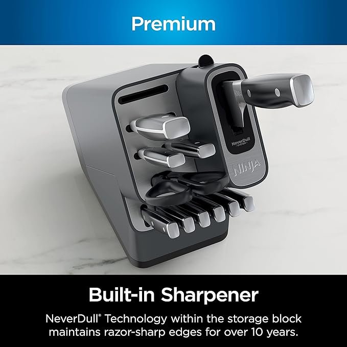ninja knife set, knife sharpener, knife block set, stainless steel knives, 14 piece set, steak knives, chef knives and more, foodi neverdull, black, k32014 ninja knife set, knife sharpener, knife block set, stainless steel knives, 14 piece set, steak knives, chef knives and more, foodi neverdull, black, k32014