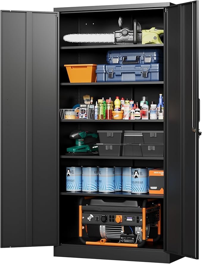 letaya metal garage storage cabinets with lock 72 tall tool organizer steel lockers, 5 adjustable layers shelves for home,office,warehouse,garage,(black 72“) | with lock, 72 tall, tool organizer letaya metal garage storage cabinets with lock 72 tall tool organizer steel lockers, 5 adjustable layers shelves for home,office,warehouse,garage,(black 72“) | with lock, 72 tall, tool organizer