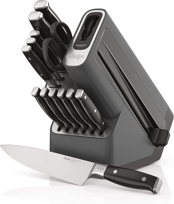 ninja knife set, knife sharpener, knife block set, stainless steel knives, 14 piece set, steak knives, chef knives and more, foodi neverdull, black, k32014 ninja knife set, knife sharpener, knife block set, stainless steel knives, 14 piece set, steak knives, chef knives and more, foodi neverdull, black, k32014