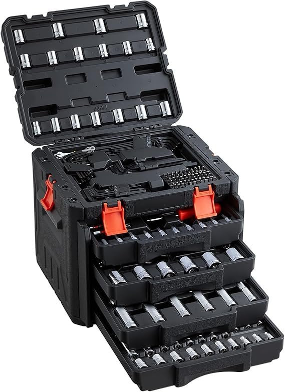 vevor mechanics tool set and socket set, 1/4″ 3/8″ 1/2″ drive deep and standard sockets, 450 pcs sae and metric mechanic tool kit with bits, combination wrench, hex wrenches, accessories, storage case vevor mechanics tool set and socket set, 1/4″ 3/8″ 1/2″ drive deep and standard sockets, 450 pcs sae and metric mechanic tool kit with bits, combination wrench, hex wrenches, accessories, storage case