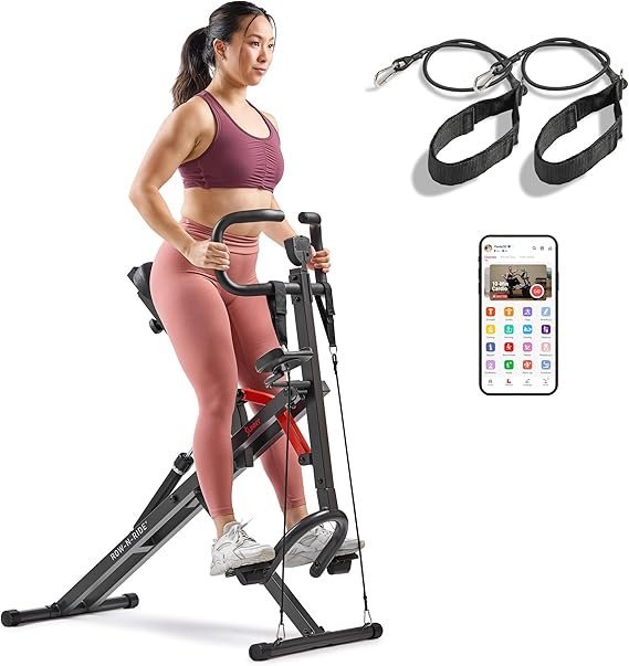sunny health & fitness row n ride pro, full body combo squat machine w/optional resistance band, easy setup ab workout exercise equipment for home, whole body cardio, optional sunnyfit app connection sunny health & fitness row n ride pro, full body combo squat machine w/optional resistance band, easy setup ab workout exercise equipment for home, whole body cardio, optional sunnyfit app connection