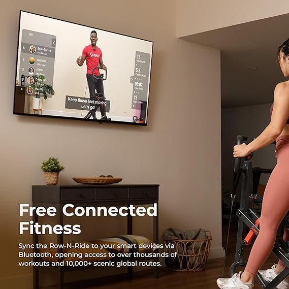 sunny health & fitness row n ride pro, full body combo squat machine w/optional resistance band, easy setup ab workout exercise equipment for home, whole body cardio, optional sunnyfit app connection sunny health & fitness row n ride pro, full body combo squat machine w/optional resistance band, easy setup ab workout exercise equipment for home, whole body cardio, optional sunnyfit app connection