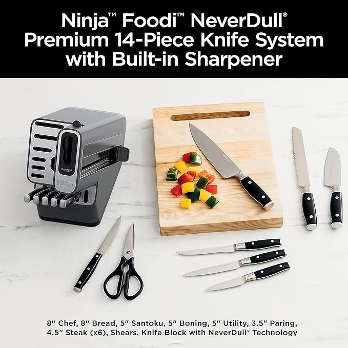 ninja knife set, knife sharpener, knife block set, stainless steel knives, 14 piece set, steak knives, chef knives and more, foodi neverdull, black, k32014 ninja knife set, knife sharpener, knife block set, stainless steel knives, 14 piece set, steak knives, chef knives and more, foodi neverdull, black, k32014