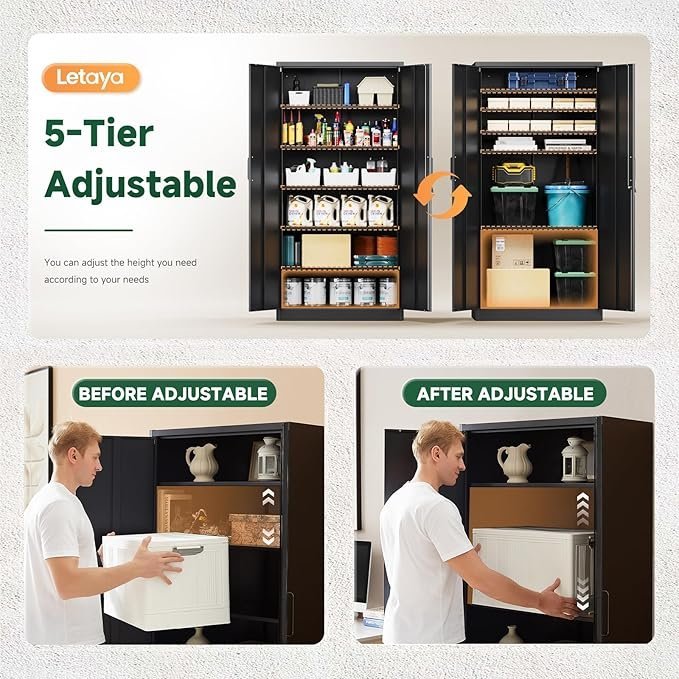 letaya metal garage storage cabinets with lock 72 tall tool organizer steel lockers, 5 adjustable layers shelves for home,office,warehouse,garage,(black 72“) | with lock, 72 tall, tool organizer letaya metal garage storage cabinets with lock 72 tall tool organizer steel lockers, 5 adjustable layers shelves for home,office,warehouse,garage,(black 72“) | with lock, 72 tall, tool organizer