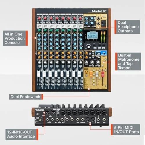 tascam model 12 all in one 12 track digital multitrack mixings and recording studio, mixer, usb audio interface and daw controllers tascam model 12 all in one 12 track digital multitrack mixings and recording studio, mixer, usb audio interface and daw controllers