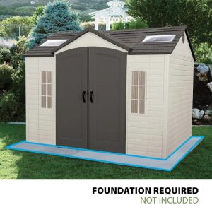 lifetime lockable polyethylene outdoor storage shed, 10′ x 8′, tan & browns (60005)