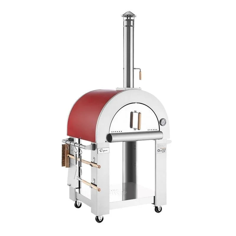empava pg06 outdoor woods fired pizza ovens stainless steel red with wheel and accessories empava pg06 outdoor woods fired pizza ovens stainless steel red with wheel and accessories