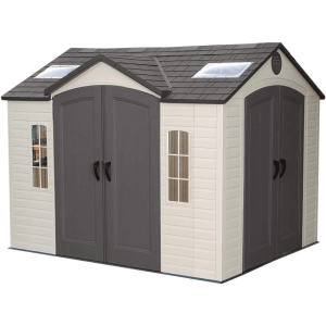 lifetime 10 ft. x 8 ft. high density polyethylene (plastic) outdoor storage shed with steel reinforced construction