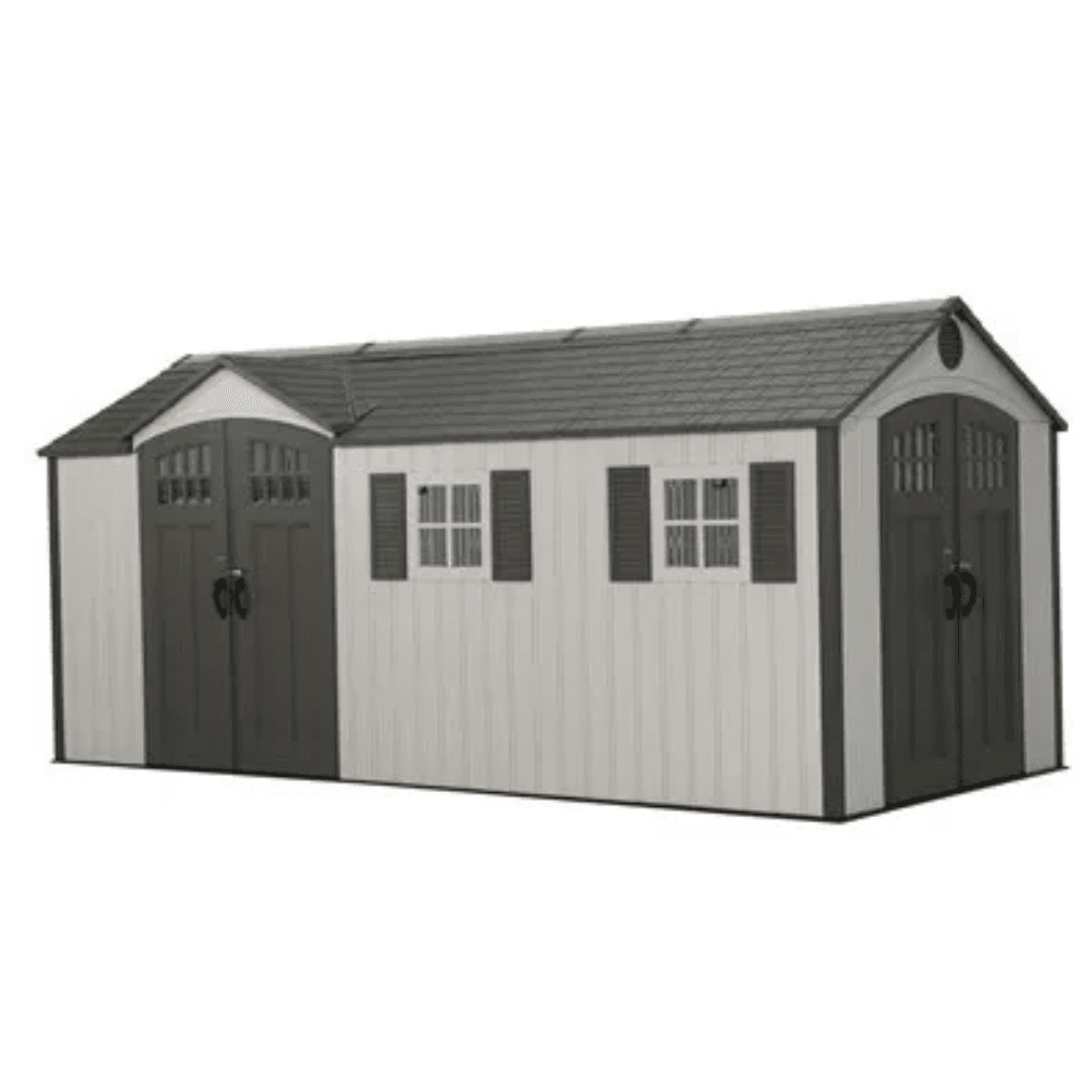 lifetime 8′ x 17.5′ outdoor storage shed dual entry, tan lifetime 8′ x 17.5′ outdoor storage shed dual entry, tan