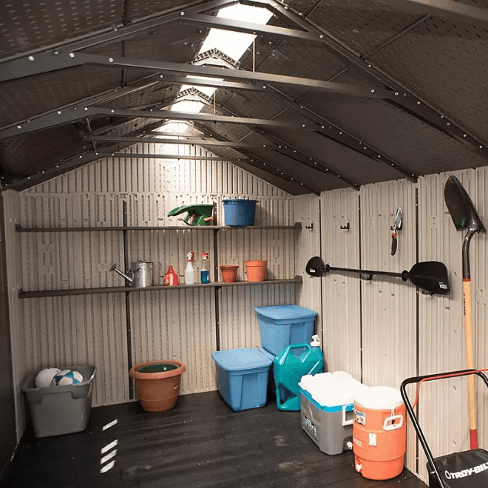 lifetime 8′ x 17.5′ outdoor storage shed dual entry, tan lifetime 8′ x 17.5′ outdoor storage shed dual entry, tan
