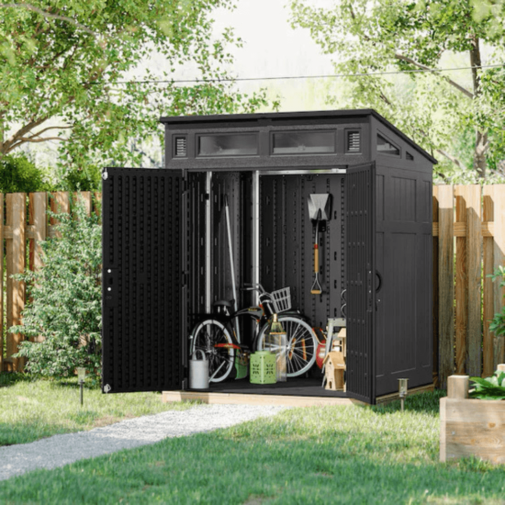 suncast 6 ft x 5 ft resin shed lean to resin storage shed (floor included) suncast 6 ft x 5 ft resin shed lean to resin storage shed (floor included)