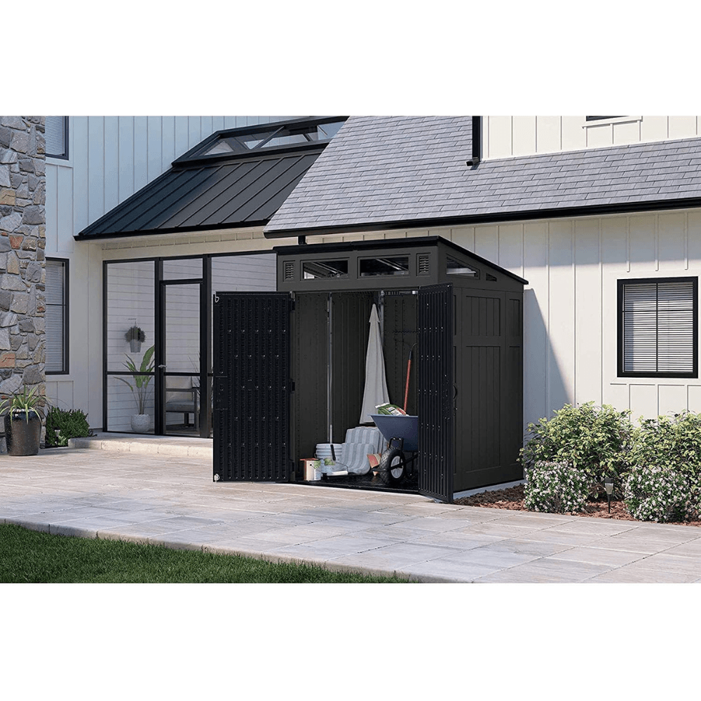 suncast 6 ft x 5 ft resin shed lean to resin storage shed (floor included) suncast 6 ft x 5 ft resin shed lean to resin storage shed (floor included)