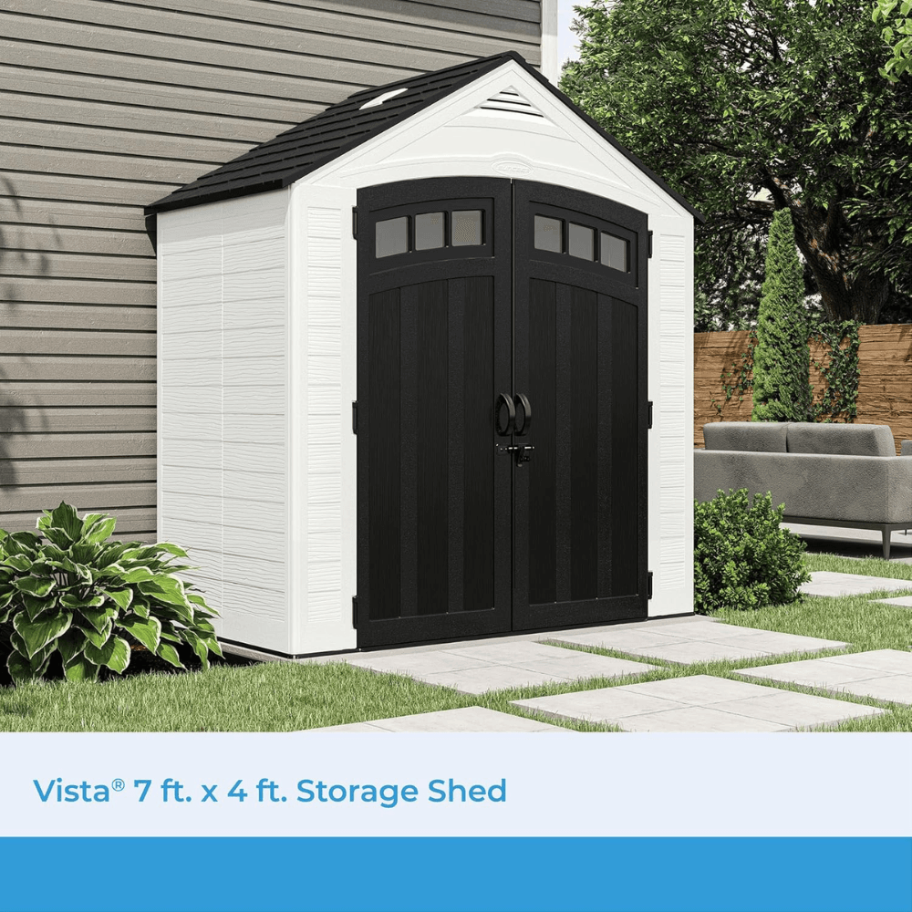suncast vista 7 ft. x 4 ft. resin standard modern storage shed with floor kit suncast vista 7 ft. x 4 ft. resin standard modern storage shed with floor kit
