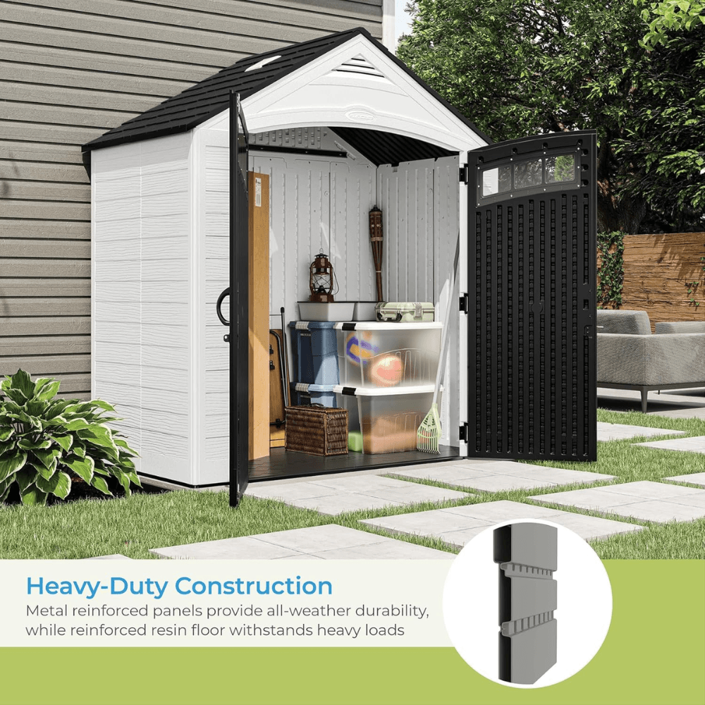 suncast vista 7 ft. x 4 ft. resin standard modern storage shed with floor kit suncast vista 7 ft. x 4 ft. resin standard modern storage shed with floor kit