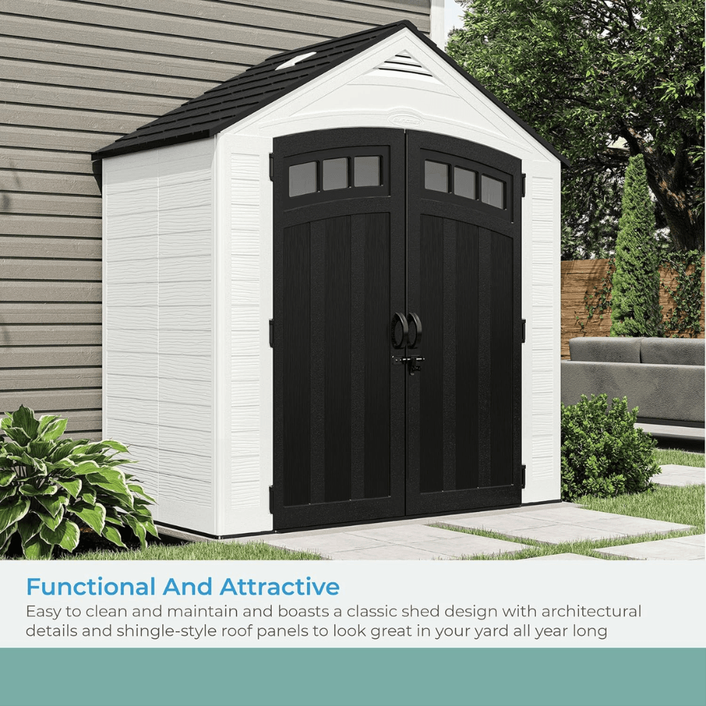 suncast vista 7 ft. x 4 ft. resin standard modern storage shed with floor kit suncast vista 7 ft. x 4 ft. resin standard modern storage shed with floor kit