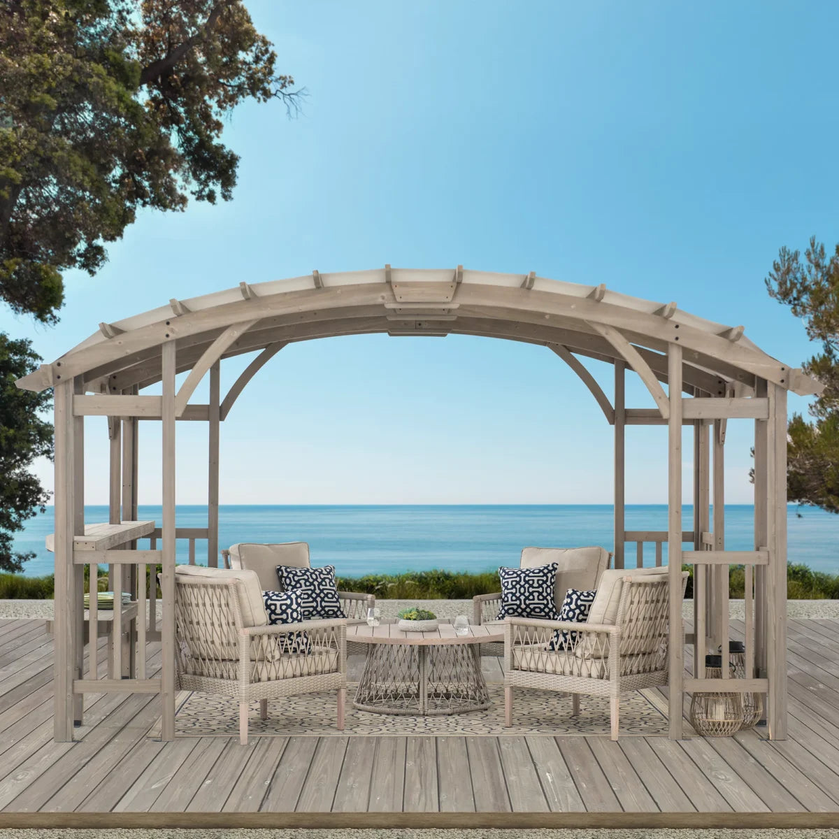 sunjoy bellucci 10 x 14 ft. light grey outdoor cedar wood framed arched pergola sunjoy bellucci 10 x 14 ft. light grey outdoor cedar wood framed arched pergola
