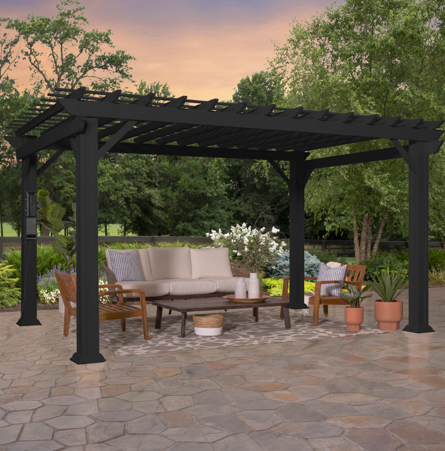stratford 16 ft. x 12 ft. black steel traditional pergola with sail shade soft canopy stratford 16 ft. x 12 ft. black steel traditional pergola with sail shade soft canopy