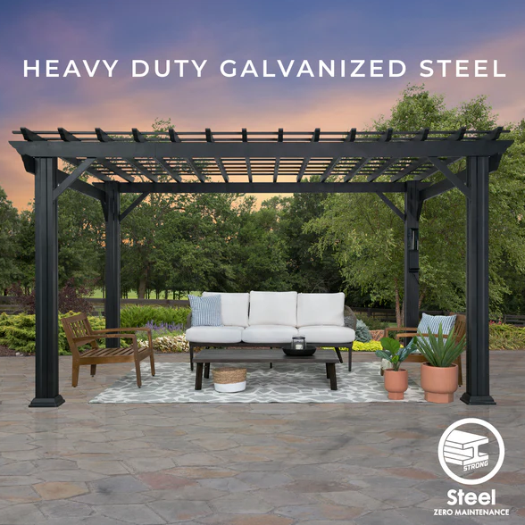 stratford 12 ft. x 10 ft. black steel traditional pergola with sail shade soft canopy stratford 12 ft. x 10 ft. black steel traditional pergola with sail shade soft canopy