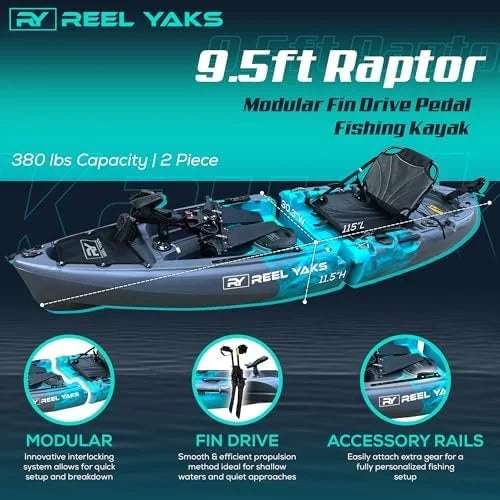 reel yaks raptor modular fishing kayak – 9.5ft lightweight sit on top kayak for adults & youth – stable & portable, ideal space saving design for travels – 380lbs capacity reel yaks raptor modular fishing kayak – 9.5ft lightweight sit on top kayak for adults & youth – stable & portable, ideal space saving design for travels – 380lbs capacity