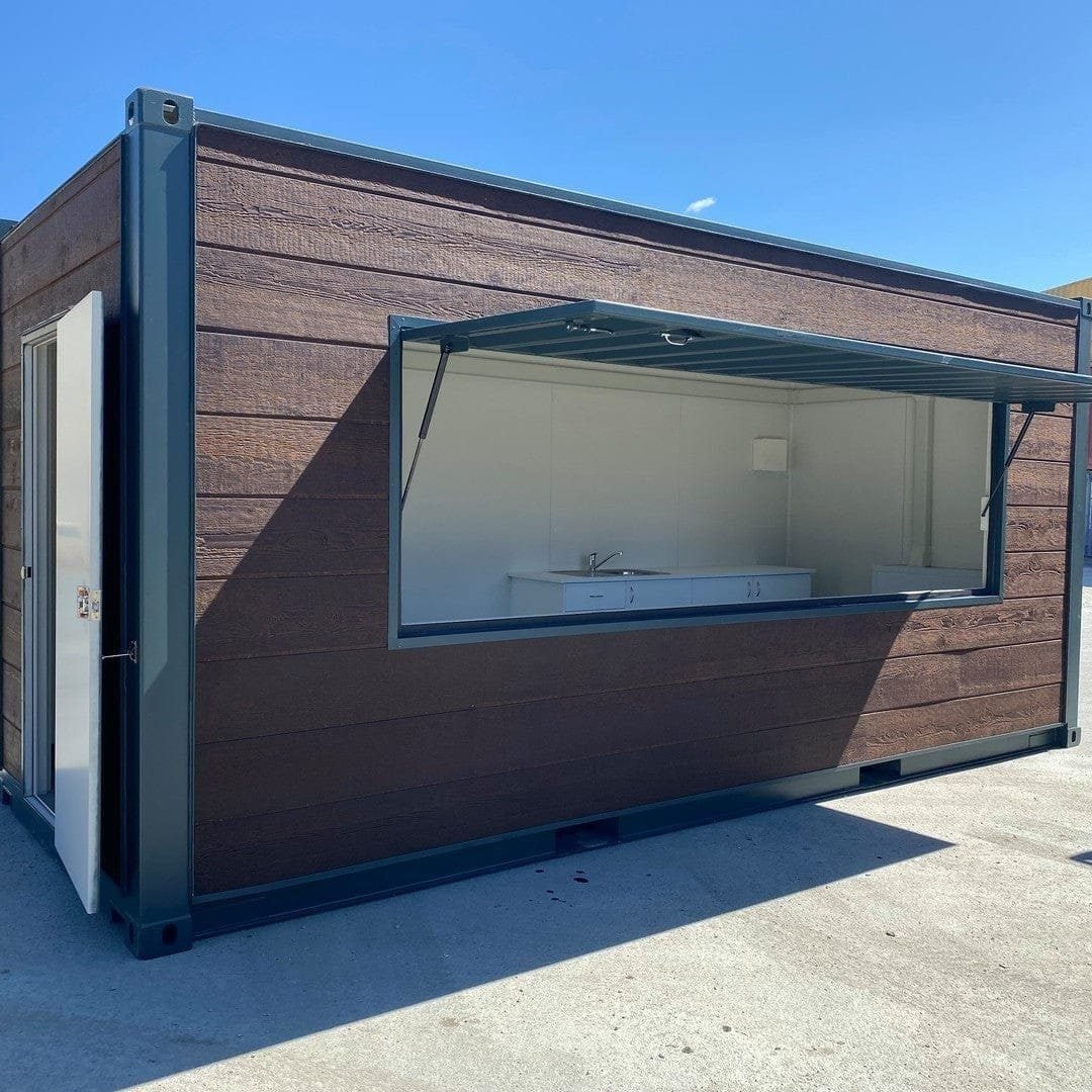 16ft custom wood covered container with ac and sink system 16ft custom wood covered container with ac and sink system